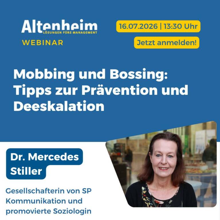Altenheim Webinar zum Thema Mobbing und Bossing: Tipps zur Prävention und Deeskalation